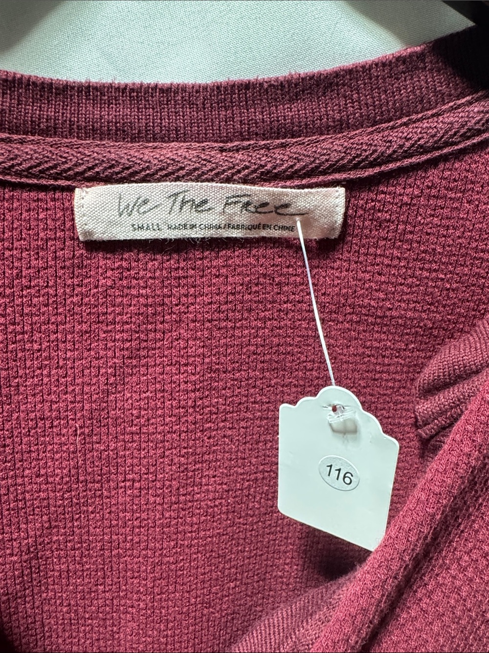 We The Free Plum Waffle-Knit Henley with Patterned Cuffs - Picture 2 of 3
